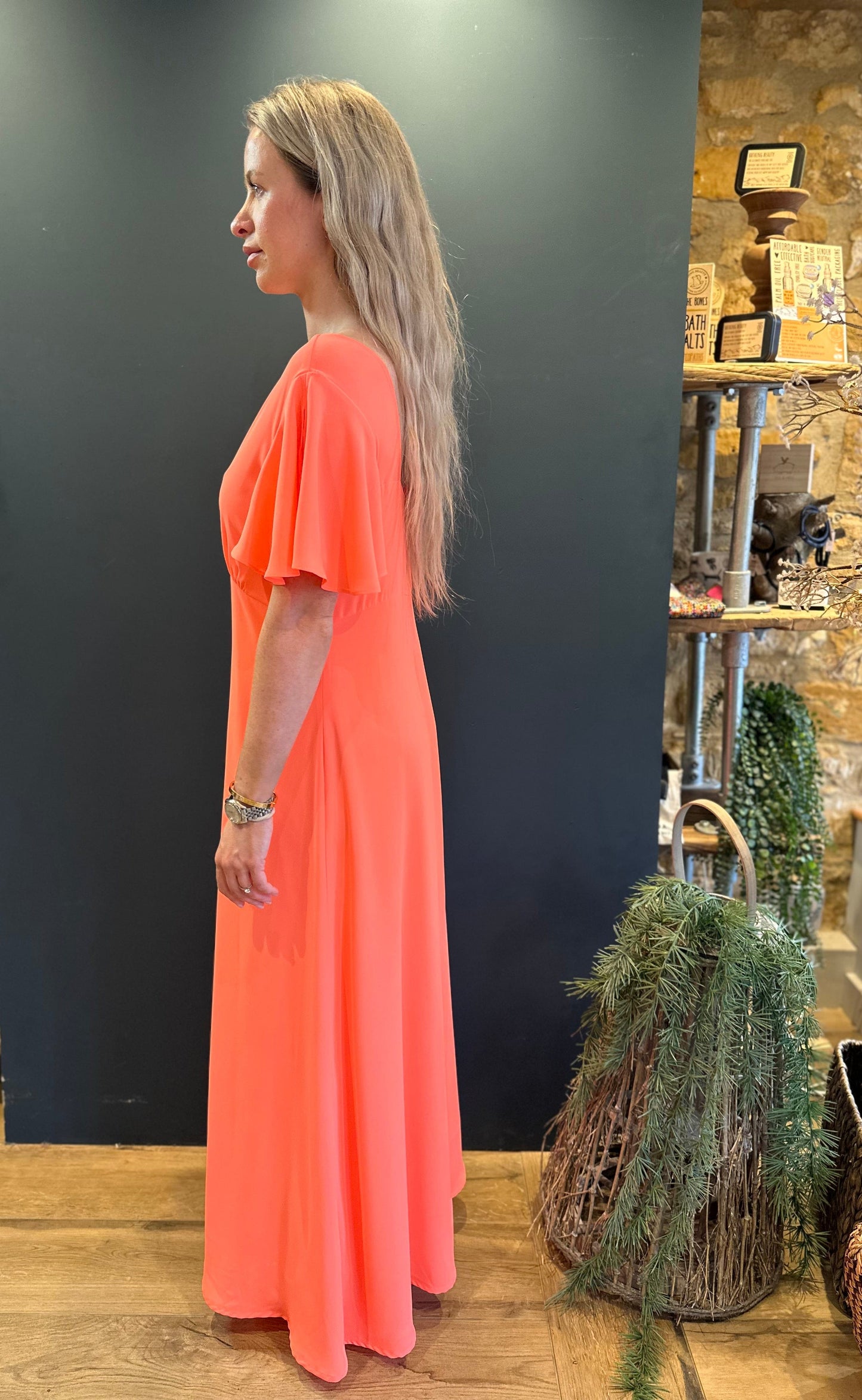Vilagallo Dresses Florence Georgette Dress Fluorescent Orange